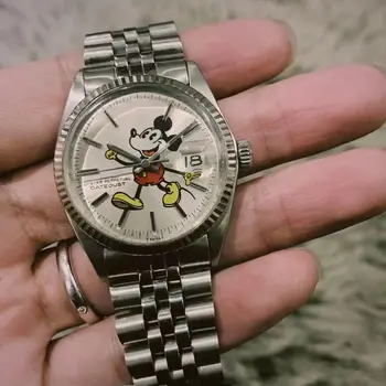 Oficjalna Strona Disney Mickey Szwajcarski Zegarek Wysokiej Jakości Luksusowy Nowy Stalowy Pasek Kalendarz Wodoodporny zegarek Mechaniczny Zegarek dla Mężczyzn Kobiet